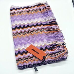 Missoni Purple Orange Metallic Fringed Oblong Scarf NWT